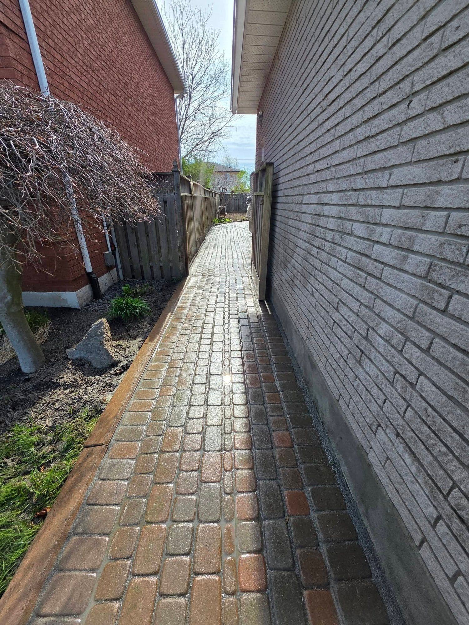 Restored interlock stone side walkway